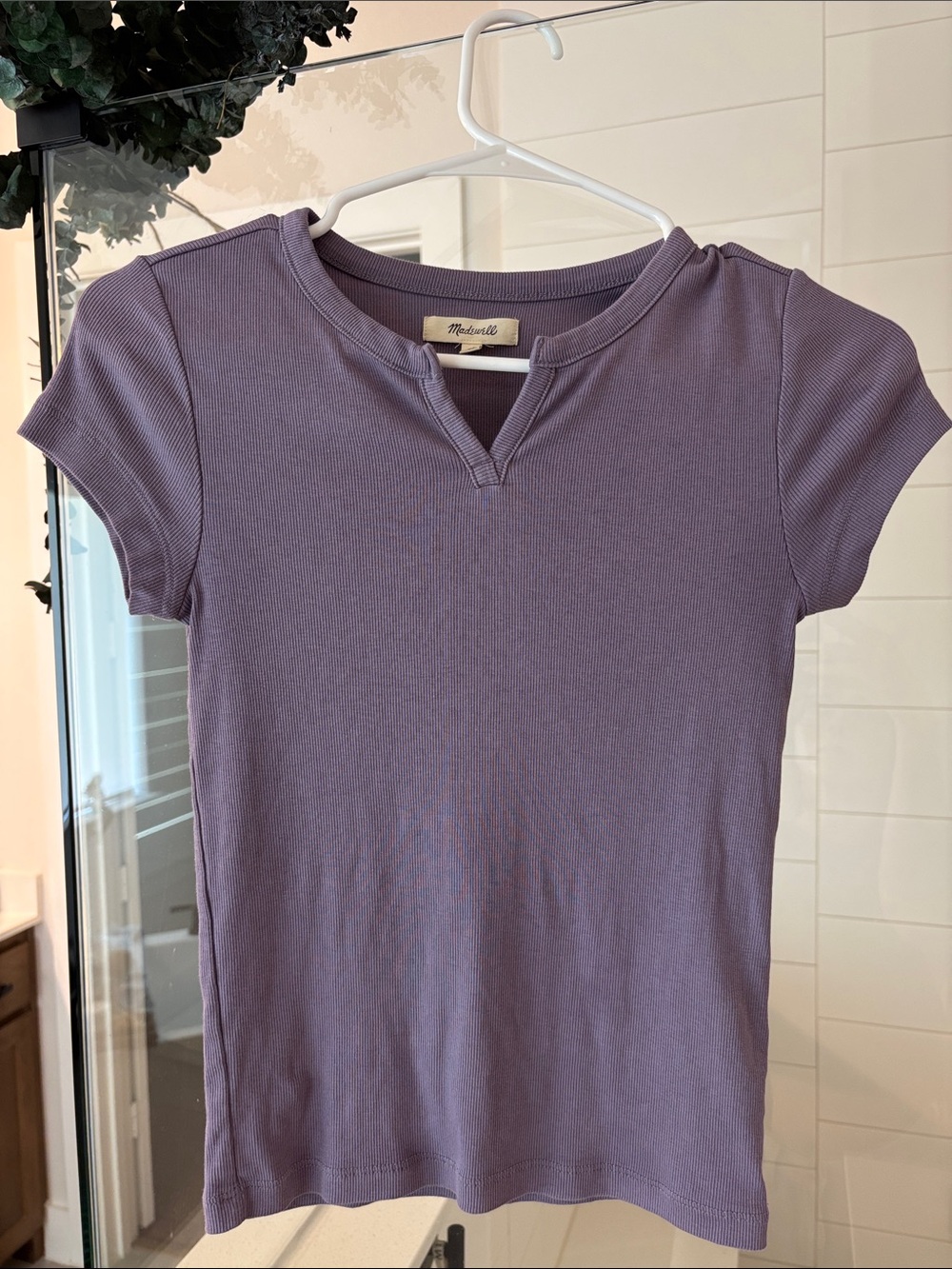 Madewell Purple Ribbed Notch-Neck Short Sleeve Tee